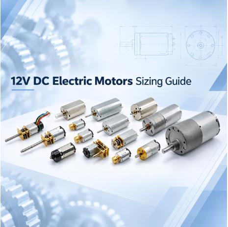12v dc electric motors lineup on blueprint background for engineers