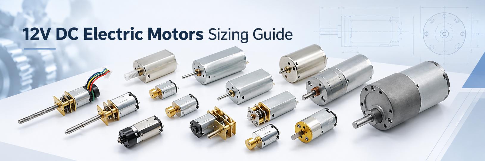 12v dc electric motors lineup with blueprints for engineers