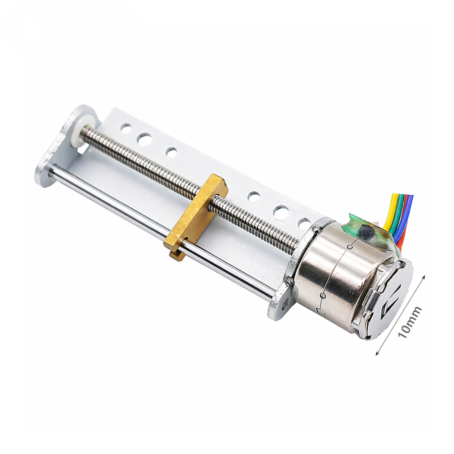 KC-10BY 10mm micro stepper motor linear slider, 3.7V DC bipolar drive, 120gf push force for precision positioning.