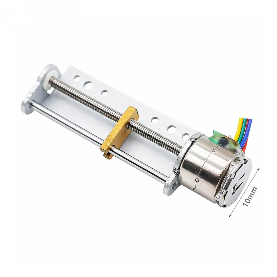 KC-10BY 10mm micro stepper motor linear slider, 3.7V DC bipolar drive, 120gf push force for precision positioning.
