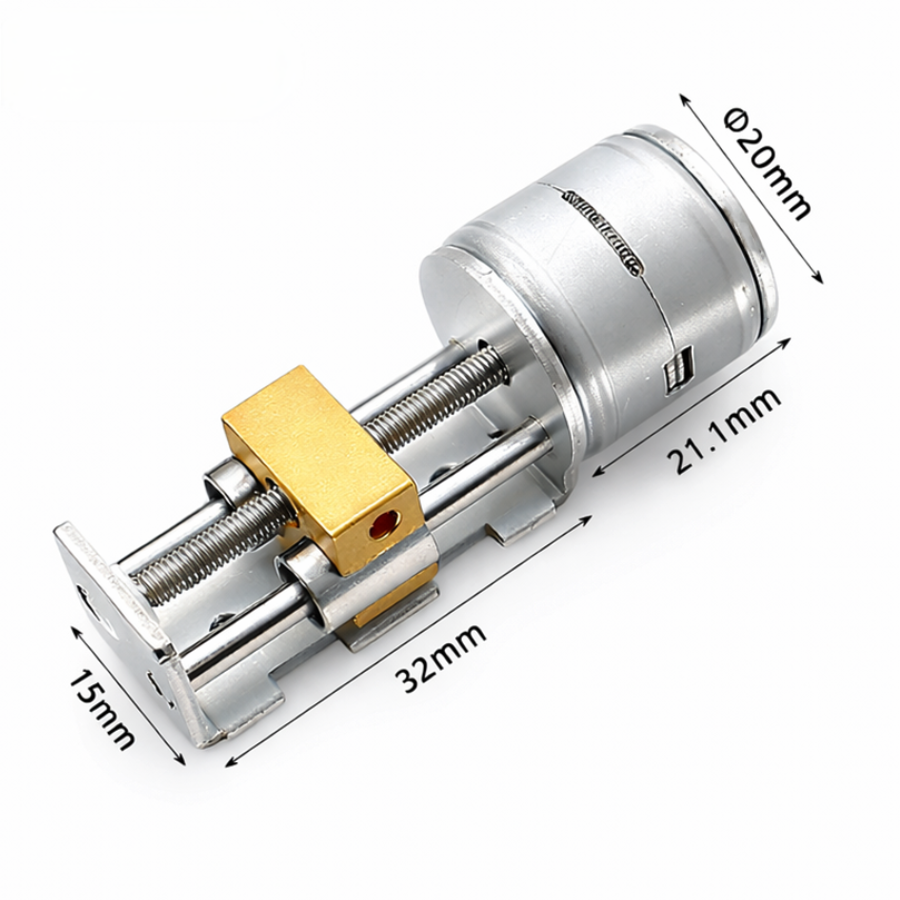 KC-20BY technical dimensions: 20mm diameter, 32mm stroke, and 21.1mm motor length micro linear stage specifications.