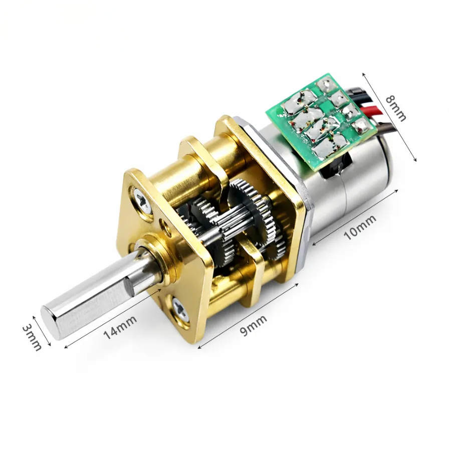 KC-GM12-08BY geared stepper motor with 12mm gearbox dimensions including 14mm shaft length and 8mm motor diameter.