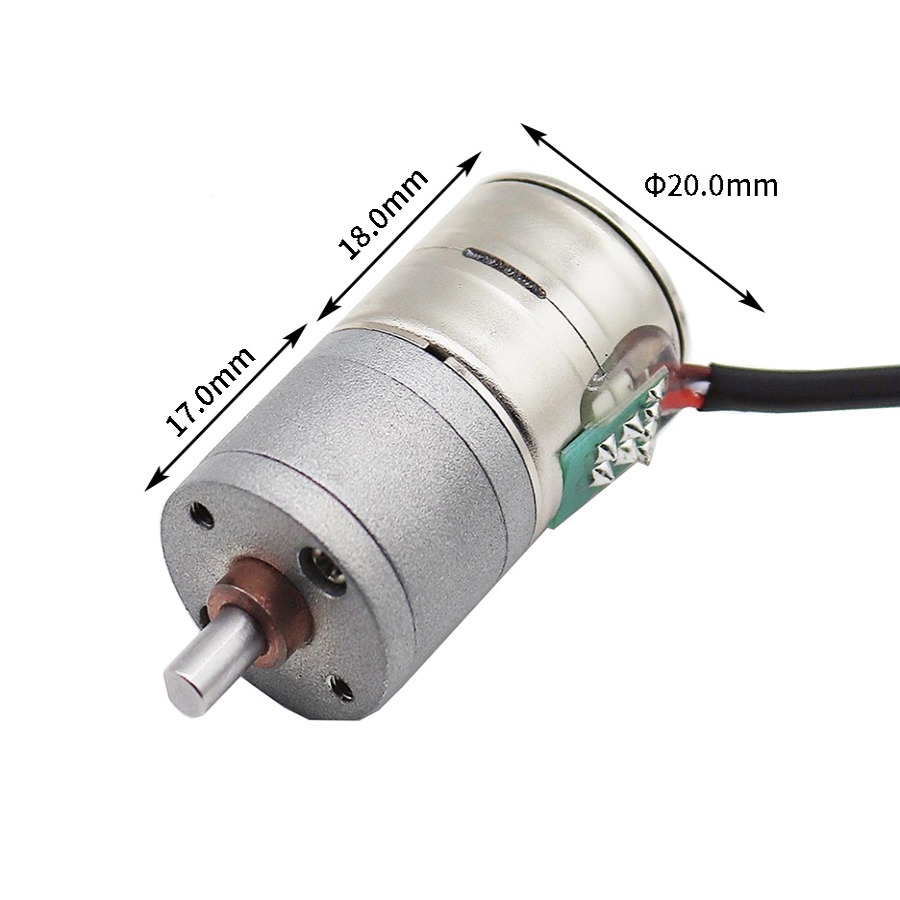 Technical dimension drawing of KC-GM20-20BY stepper motor illustrating 20.0mm diameter and precise gearbox length.