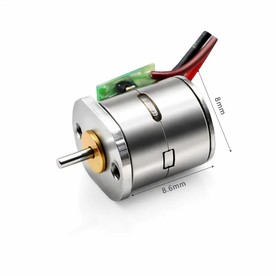 Kechen Motor KC-08BY micro PM stepper motor showing 8mm diameter and 8.6mm depth dimensions.