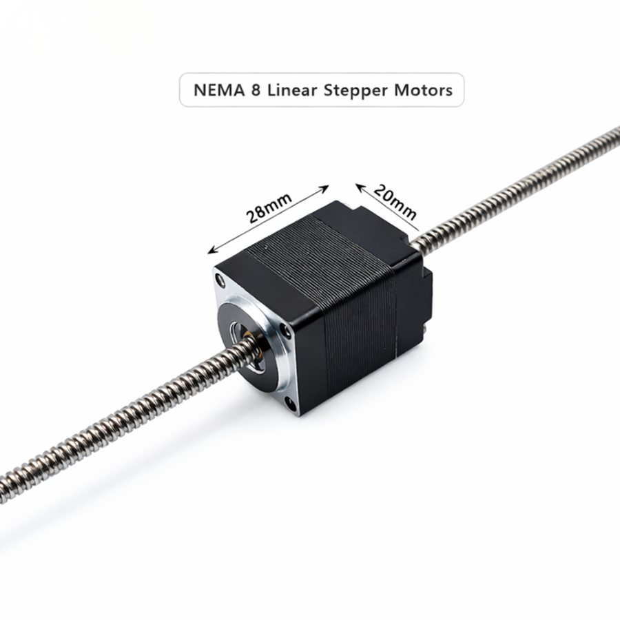 Technical dimensions for Kechen Motor KC-20HYB28L4 NEMA 8 dual shaft lead screw motor, 20mm width and 28mm length.