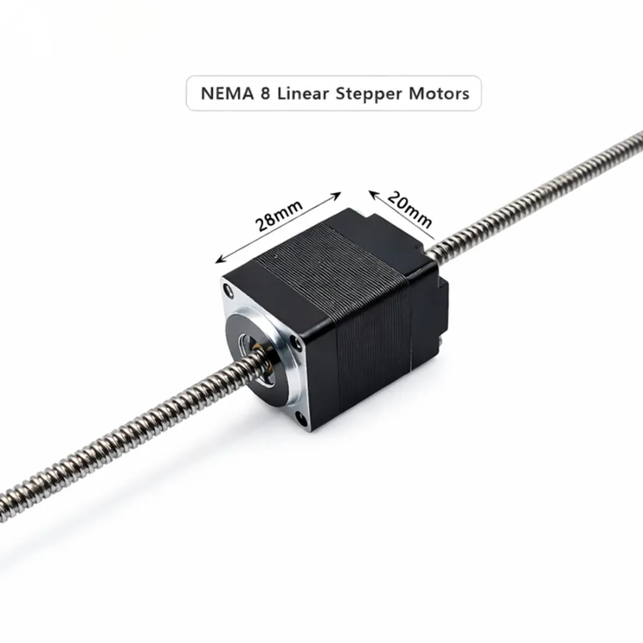 Technical dimensions for Kechen Motor KC-20HYB28L4 NEMA 8 dual shaft lead screw motor, 20mm width and 28mm length.