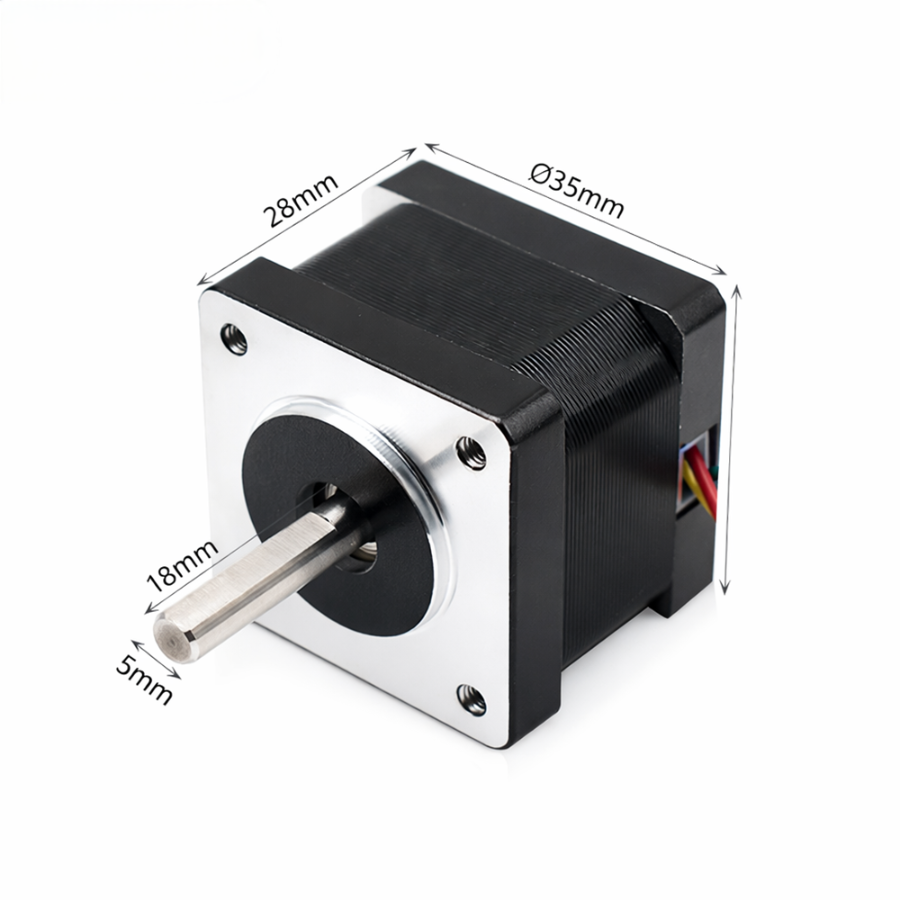 Kechen Motor KC-35HYB28 NEMA 14 stepper motor with 28mm body length and 5mm diameter shaft dimensions.