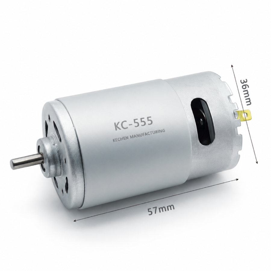 KC-555PH brushed motor with 36mm diameter and 57mm length technical dimensions for B2B procurement.