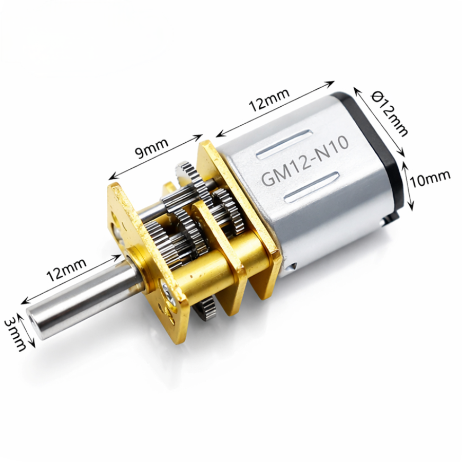 Kechen Motor KC-GM12-N10VA 12mm micro DC gear motor with 3mm D-shaft dimensions for robotics.