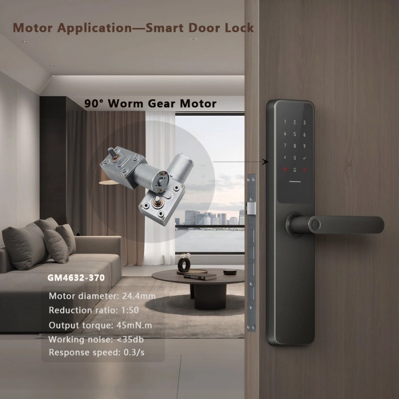 GM4632-370 90° worm gear motor in smart door lock application.