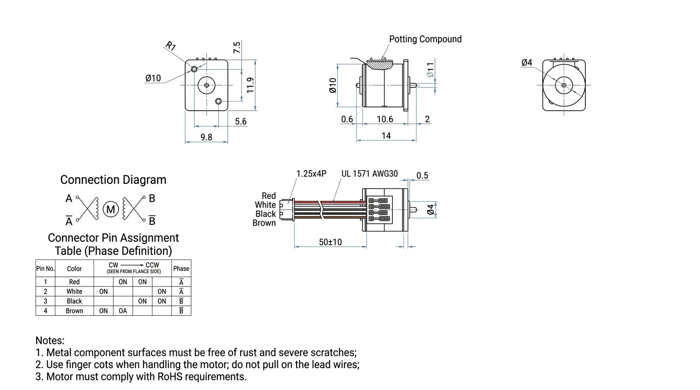 KC-GMP24-25BY Stepper Motor Technical 2D Drawing showing M2.5 mounting holes and 6mm shaft dimensions.