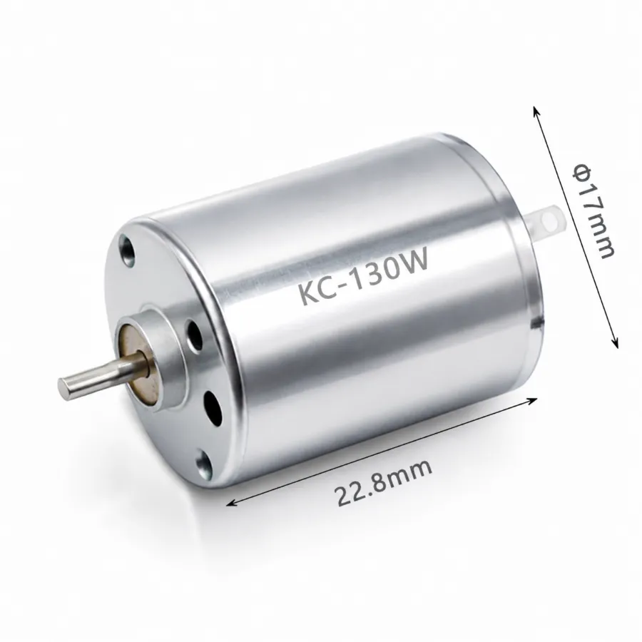 Technical dimension drawing of Kechen Motor 130 DC motor with 17mm diameter and 22.8mm body length specifications.