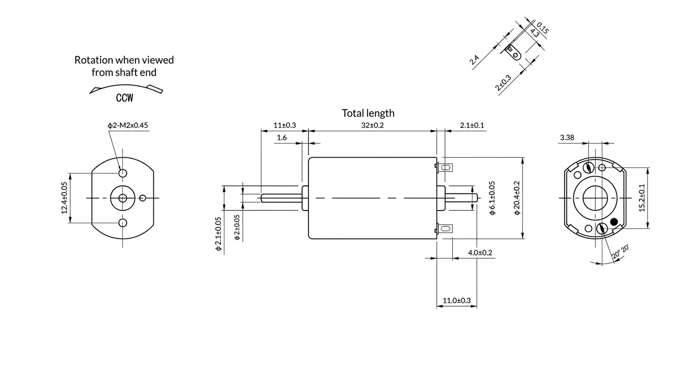 KC-180SH-55L 180 Double Shaft DC Motor Technical 2D Drawing showing mounting and shaft dimensions