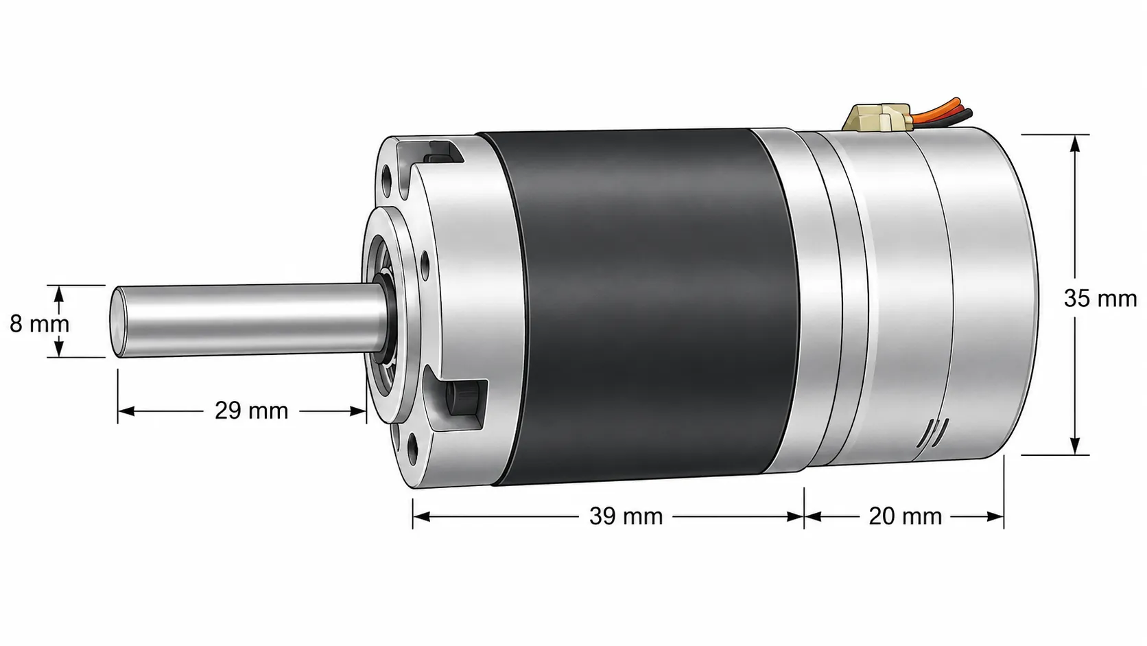 KC-GMP36-35BY planetary geared stepper motor 2D drawing showing 35mm diameter 39mm gearbox 8mm shaft. Kechen Motor