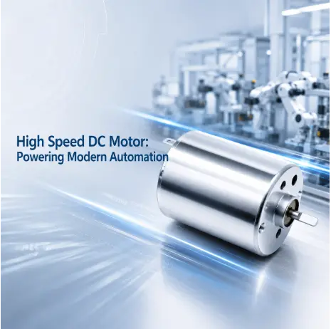 High speed dc motor with metallic cylinder and schematic overlay in smart factory for engineers.