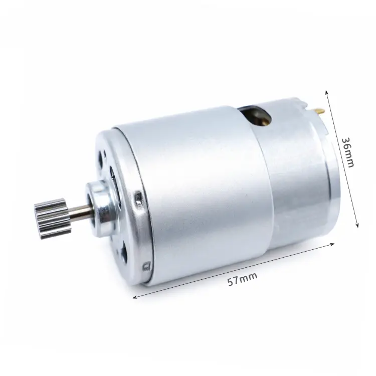 Dimension drawing of Kechen Motor 555 series DC motor, 36mm diameter, 57mm length, 12V and 24V specifications.
