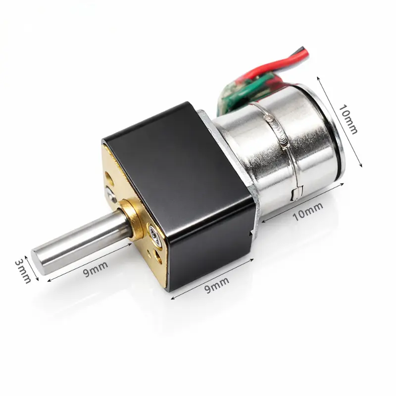 Kechen Motor KC-GM12-10BY 10mm geared stepper motor key dimensions showing 3mm shaft diameter and 9mm length.
