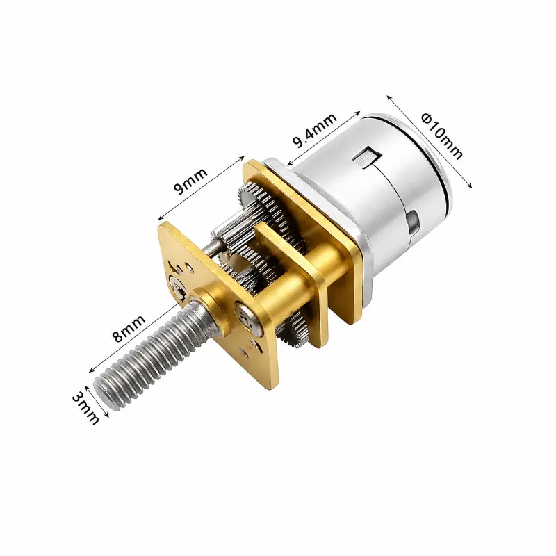 Kechen Motor KC-GM12-10BY stepper motor with lead screw dimensions diagram showing 10mm diameter and 9mm gearbox.