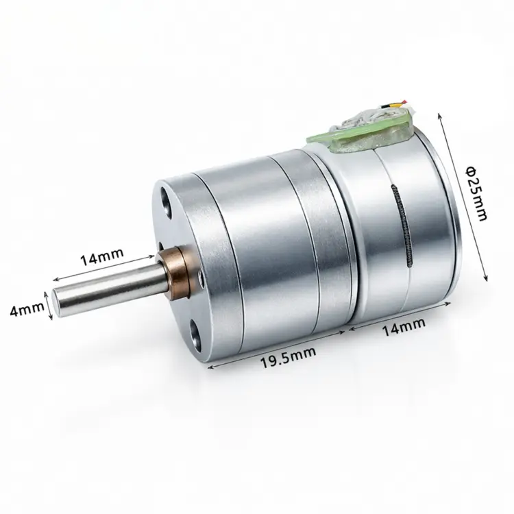 Kechen Motor KC-GM25 geared stepper motor dimension drawing, 25mm dia, 19p5mm gearbox length, 14mm shaft, D-cut output.