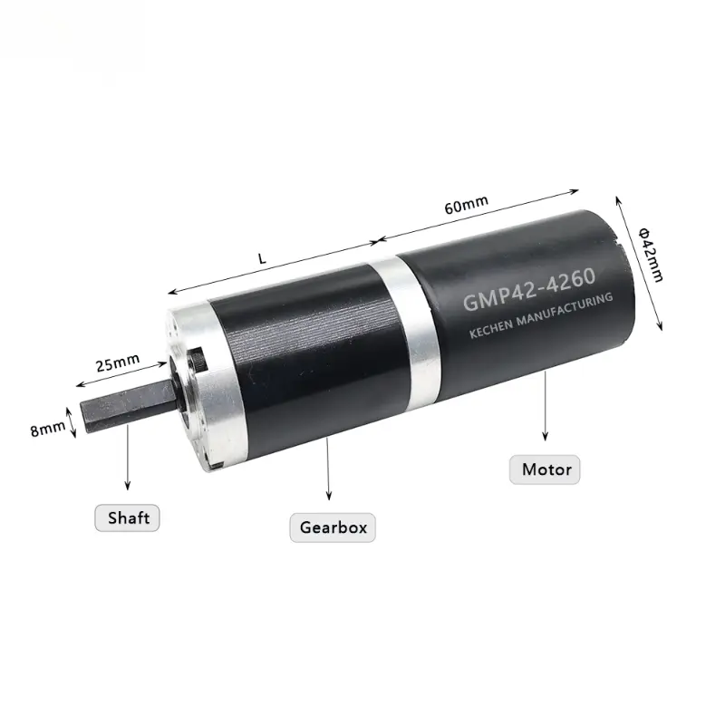 Kechen Motor KC-GMP42-4260 42mm BLDC planetary gear motor with 8mm shaft dimensions for precision automation.