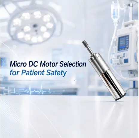 Micro DC motor for medical devices featuring integrated lead screw in high-tech medical environment.