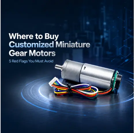 Where to buy customized miniature gear motors: industrial unit with wiring on blue tech base for engineers.