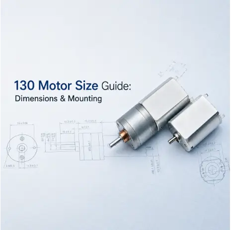 130 motor size with twin DC motors and blueprint dimensions for industrial engineers.