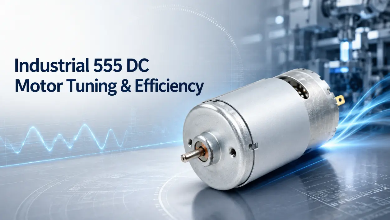 555 dc motor displayed over technical blueprints for optimization by motion control engineers.