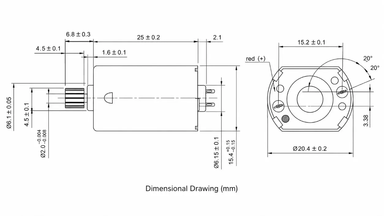 Kechen Motor 130 brushed motor with 20.4 mm frame and copper pinion gear for compact OEM drive applications.