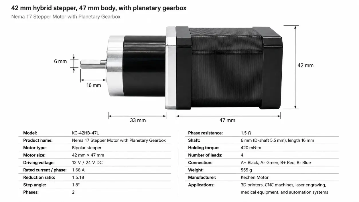 Nema 17 planetary gear stepper motor dimensional drawing