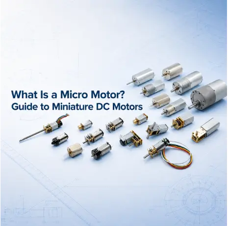 micro-motor and miniature DC motors assortment displayed on professional technical blueprint for engineers