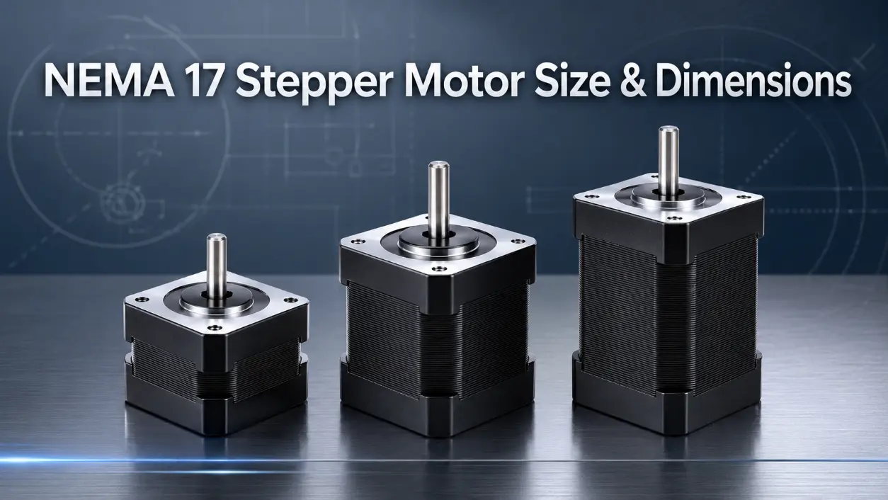 nema 17 stepper motor size, three body lengths on blueprint backdrop for engineers.