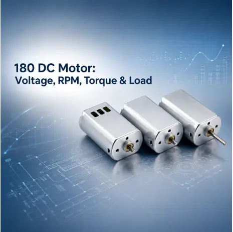 180 dc motor with three silver motors, blue data graphics, for industrial engineers.