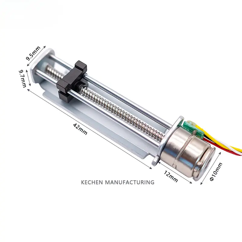 Kechen Motor 10mm stepper motor linear slide KC-10BY-42 with lead screw, plastic carriage and twin metal guide rails.