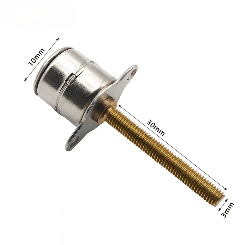 Kechen Motor KC-10BY25 micro stepper motor with lead screw, showing a 10mm body, 30mm M3 screw and two-hole flange.