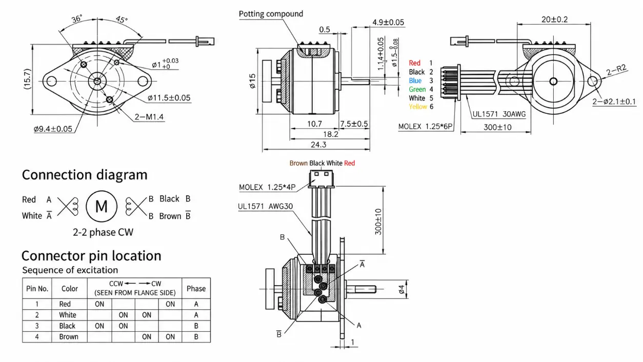 KC-15BY25 15mm Small Stepper Motor with Encoder Dimensions Kechen Motor small stepper motor with encoder, 15 mm PM stepper, 18° step angle, for compact positioning systems.