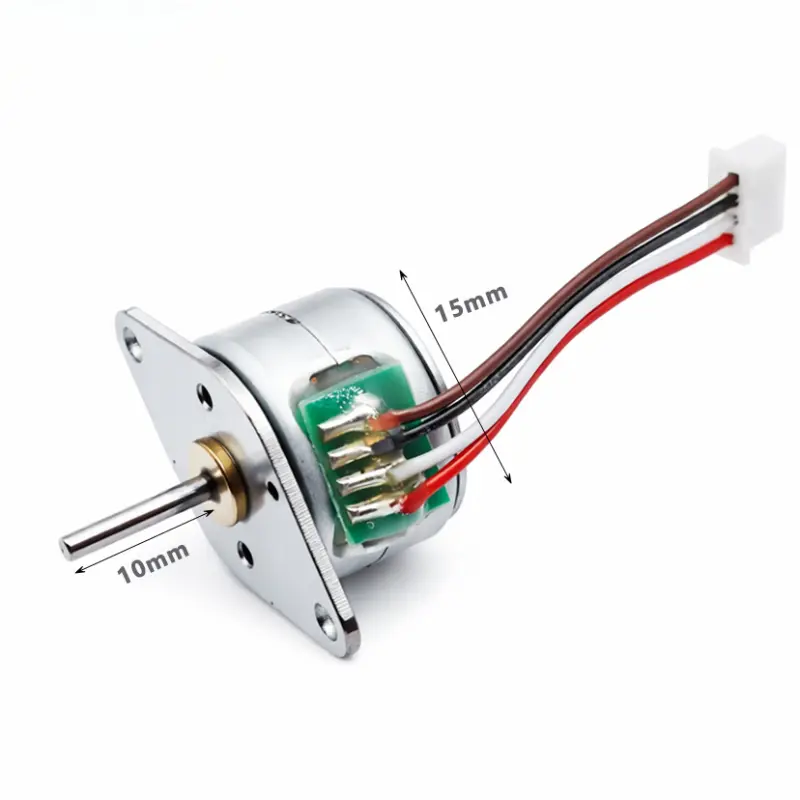 Kechen Motor 15mm miniature stepper motor with 10 mm shaft and 15 mm body dimension markings for integration reference.