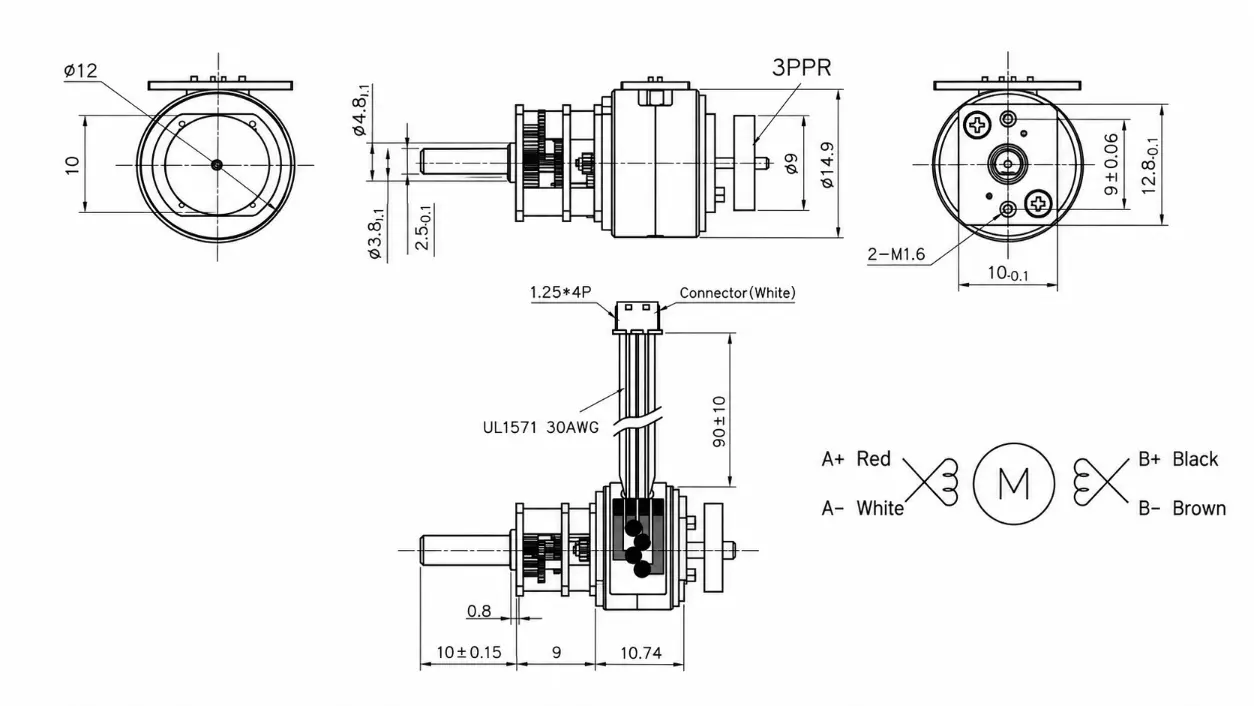 KC-GM12-15BY-EN Small Geared Stepper Motor 15 mm 3 PPR Dimensions Kechen Motor small geared stepper motor KC-GM12-15BY-EN, 15 mm with 3 PPR encoder for precision positioning systems.