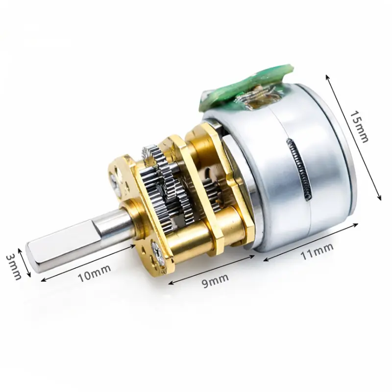 Kechen Motor KC-GM12-15BY geared stepper motor with 15 mm body, wired PCB, steel gearbox and 3 mm D-shaft for OEM actuators.