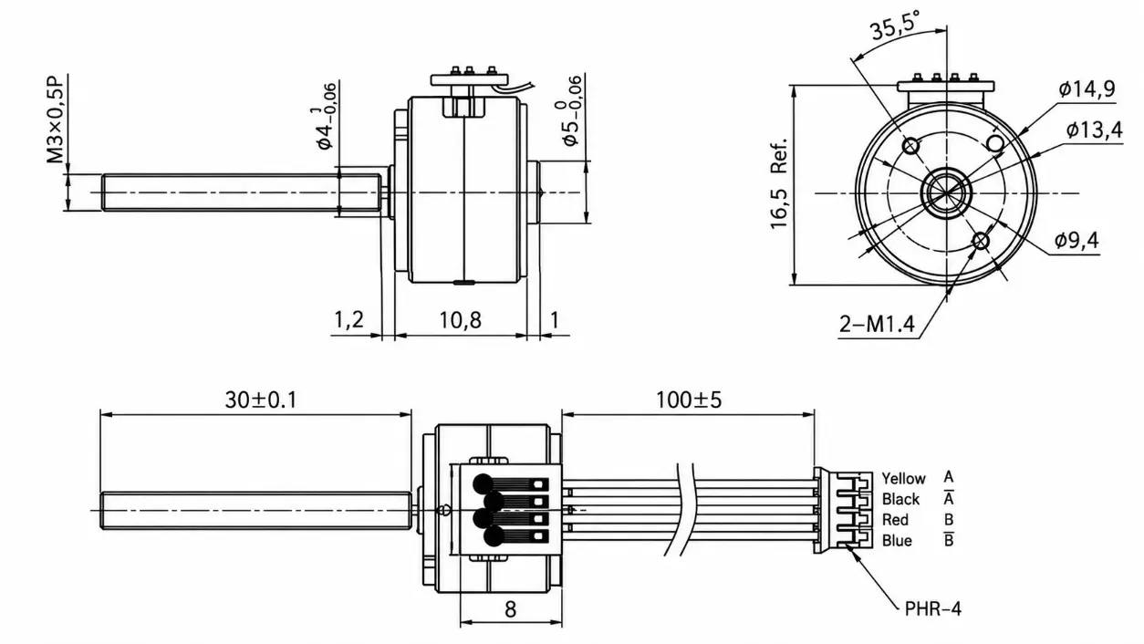 Kechen Motor micro stepper motor with lead screw, 15mm PM stepper, M3 thread, 30mm screw and mounting dimensions.