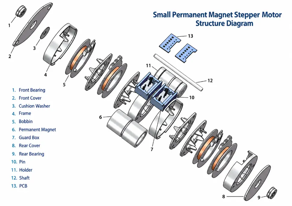 Small permanent magnet stepper motor structure diagram by Kechen Motor