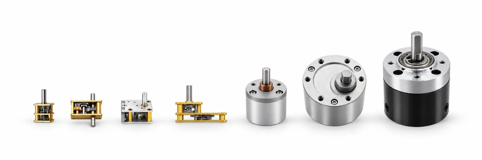 Stepper Motor micro gear, worm gearboxes planetary gear reducers by Kechen Motor, featuring 9mm, 10mm, 20mm, 37mm and 42mm designs